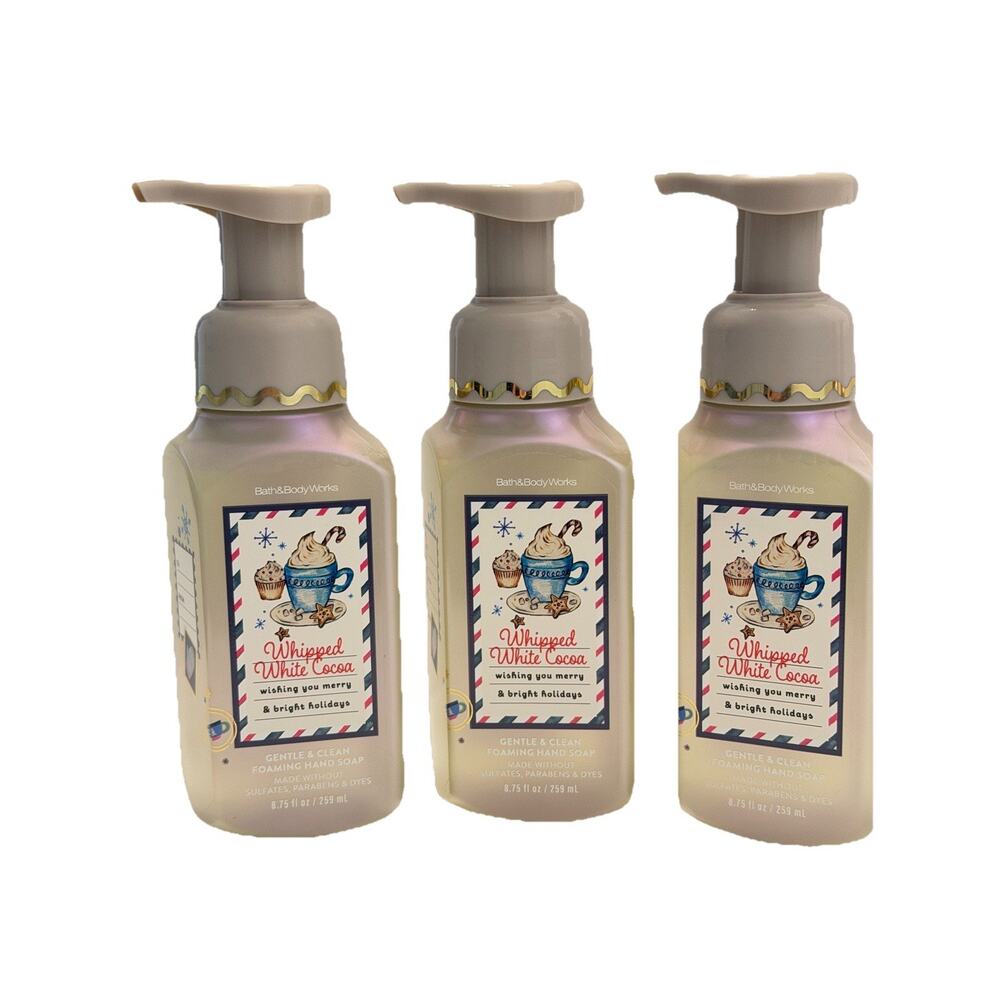 3 X Bath & Body Works WHIPPED WHITE COCOA Gentle Foaming Hand Soap RARE 8.75floz